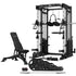 SM-25 6-in-1 Power Rack with Smith & Cable Machine + BN9 Bench + 100kg Olympic Weight Plate & Barbell Package