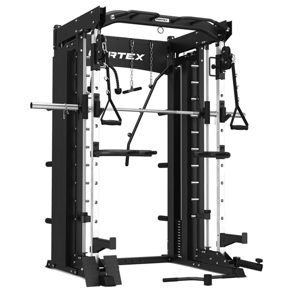 CORTEX SM-26 6-In-1 Power Rack with Smith & Cable Machine + BN-9 Bench + 100Klg Olympic Tri-Grip Weight Plate & Barbell Package