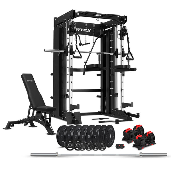 CORTEX SM-26 6-in-1 Power Rack with Dual Stack Smith & Cable Machine with 48kg Revolock V2 Adjustable Dumbbells + 130kg Pro Package