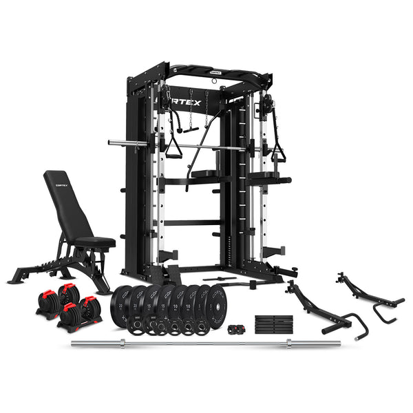 CORTEX SM-26 6-in-1 Power Rack with Dual Stack Smith & Cable Machine with 48kg Revolock V2 Adjustable Dumbbells + 130kg Ultimate Package